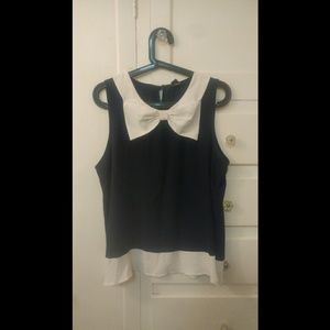 Bowed Navy Blue and White Sheer Tank Top